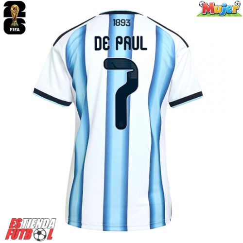 Argentina Rodrigo De Paul #7 Primera Equipación Mujer Mundial 2026 Manga Corta